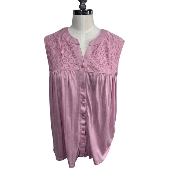 Carolyn Taylor Tops - Carolyn Taylor Pink Lace Blouse Women's XL Sleeveless Romantic Boho Top